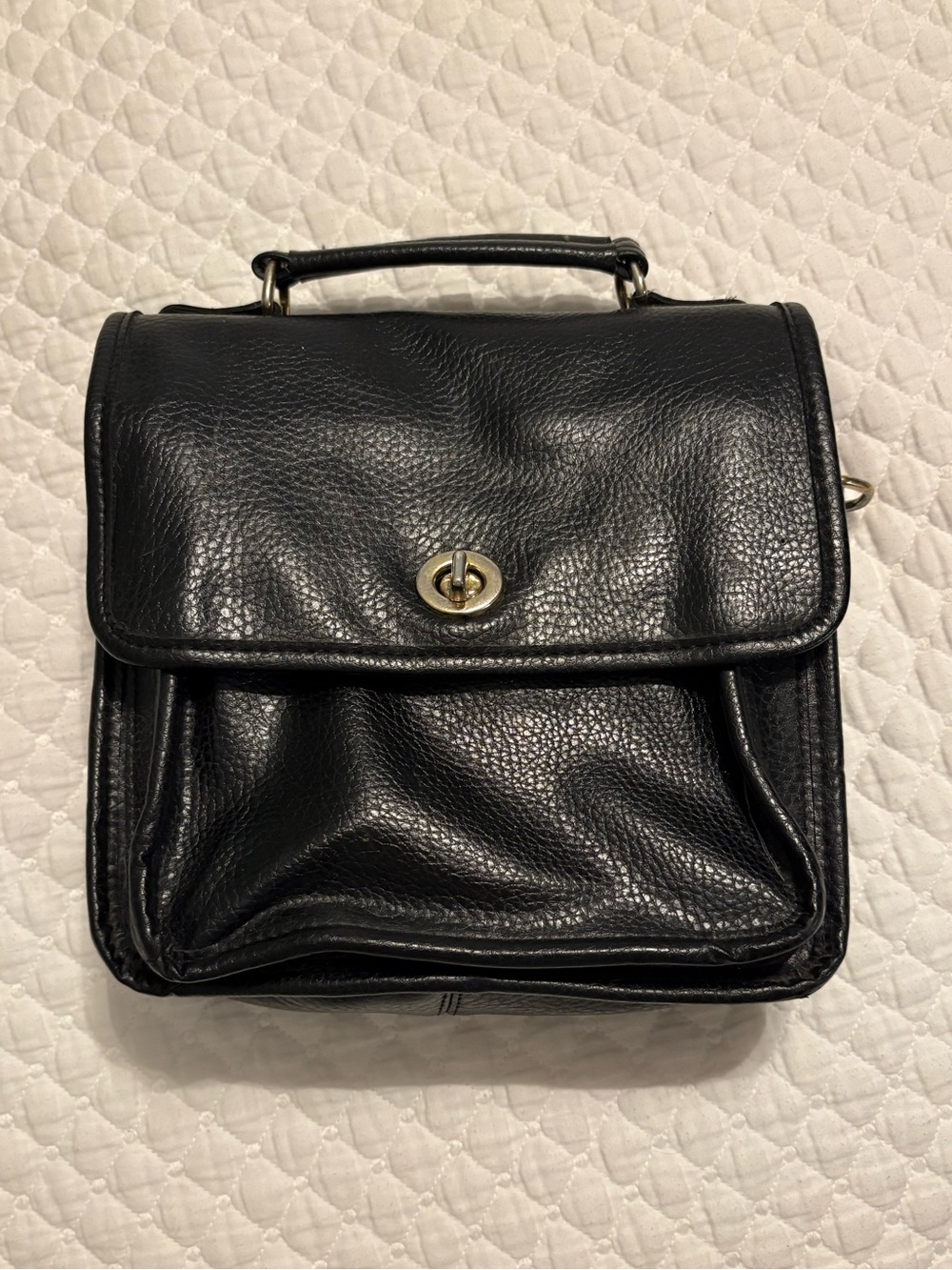 Vintage Coach Black Leather Top-Handle Handbag